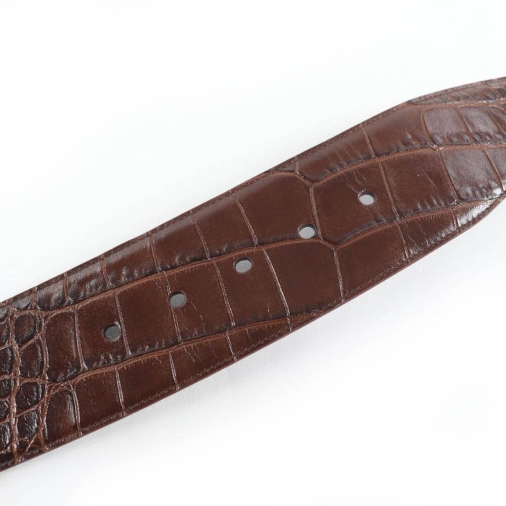 Saint Laurent Logo Croc Shape Pressed Leather Belt Brown 65 Storage - Picture 6 of 10
